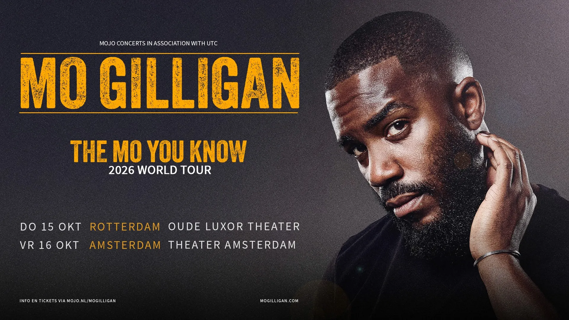 Image showing faces of comedians, and information about the comedy show