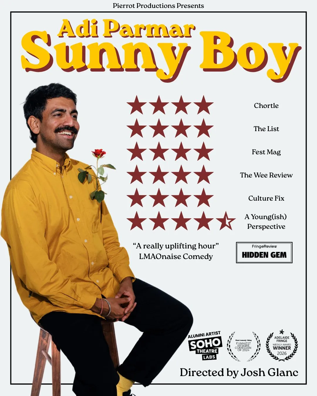 Image showing faces of comedians, and information about the comedy show