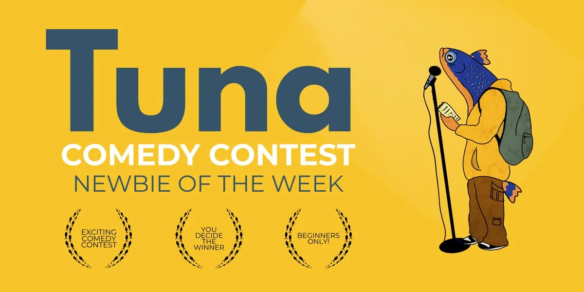 Image showing faces of comedians, and information about the comedy show