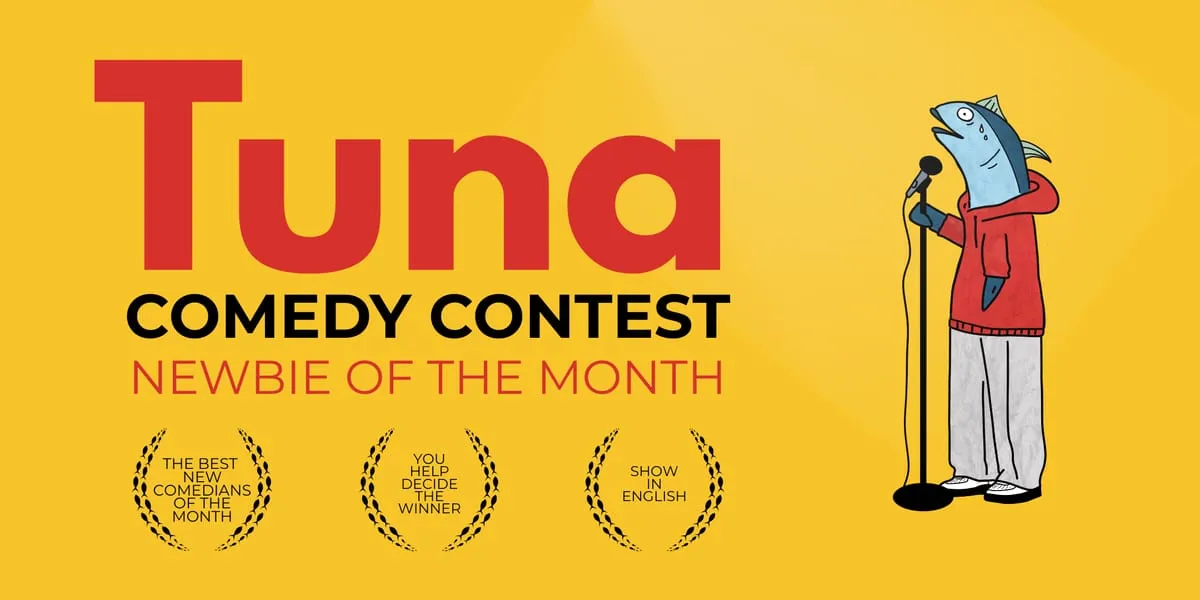 Image showing faces of comedians, and information about the comedy show