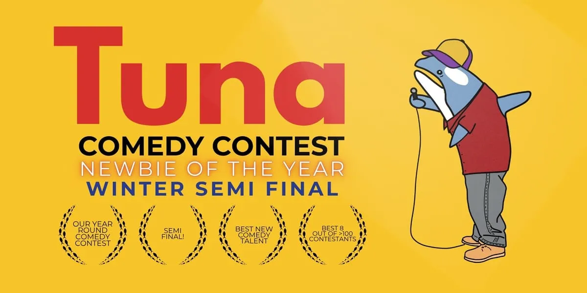 Image showing faces of comedians, and information about the comedy show