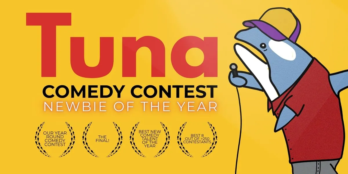Image showing faces of comedians, and information about the comedy show