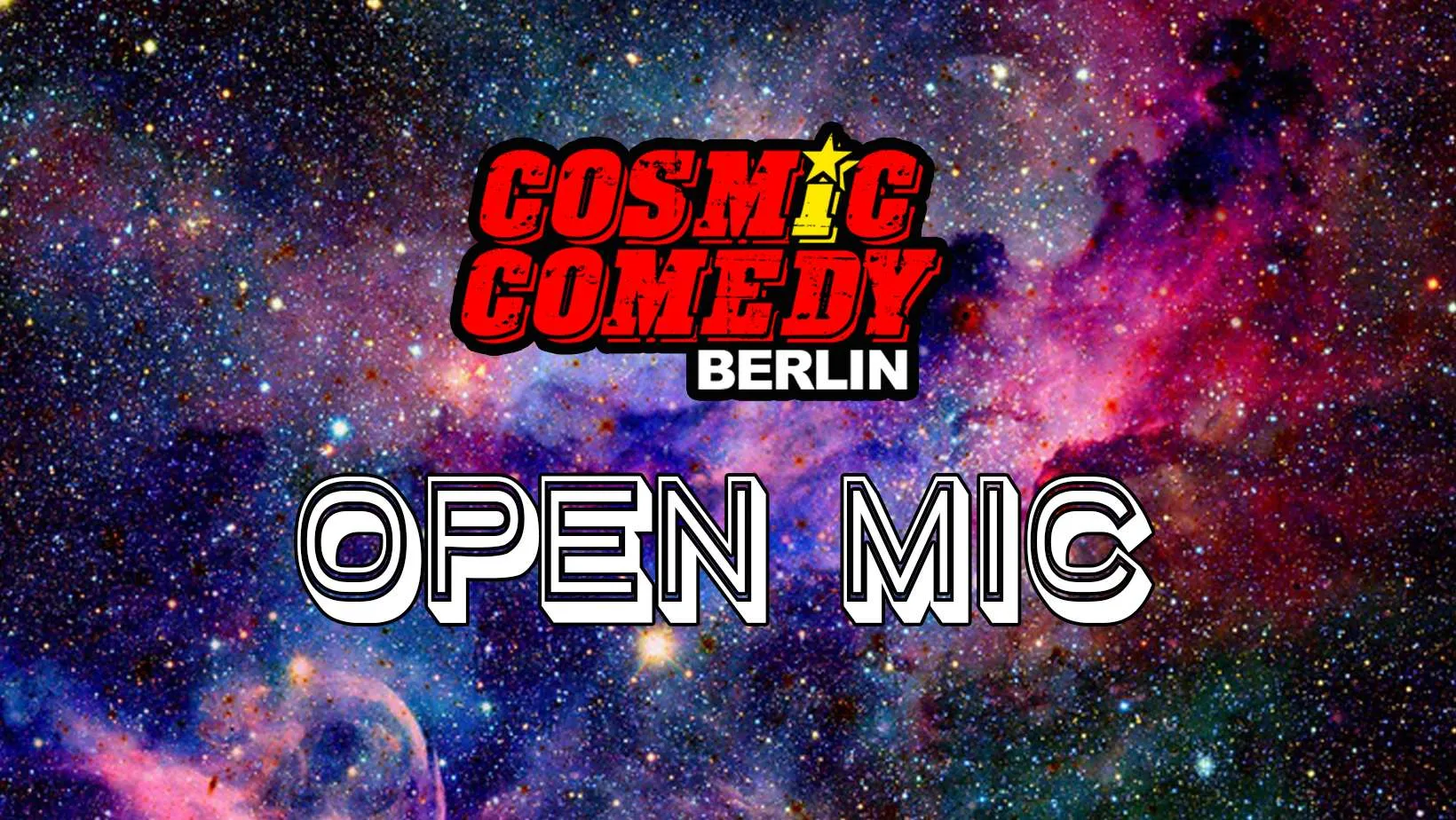Image showing faces of comedians, and information about the comedy show