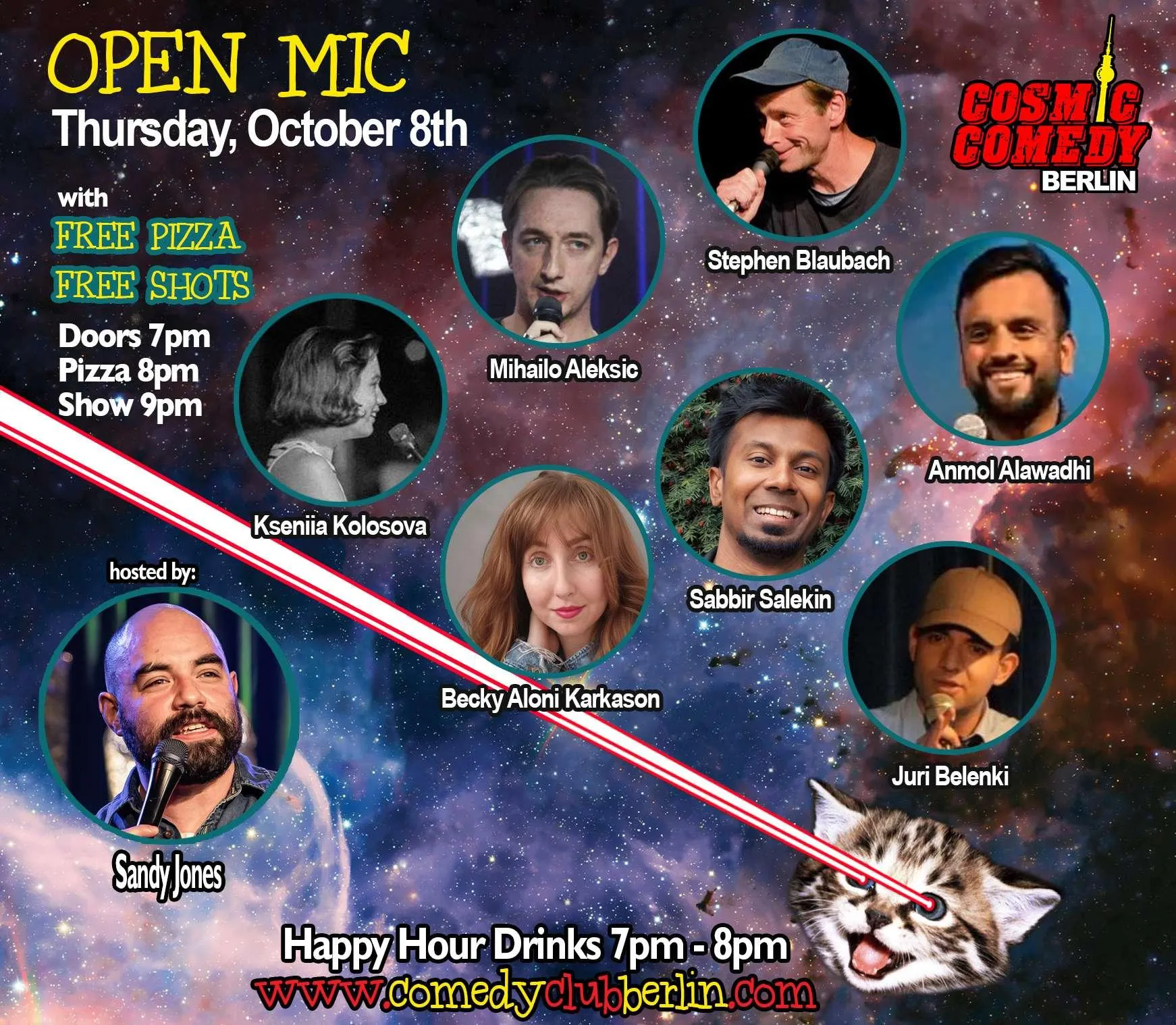 Image showing faces of comedians, and information about the comedy show
