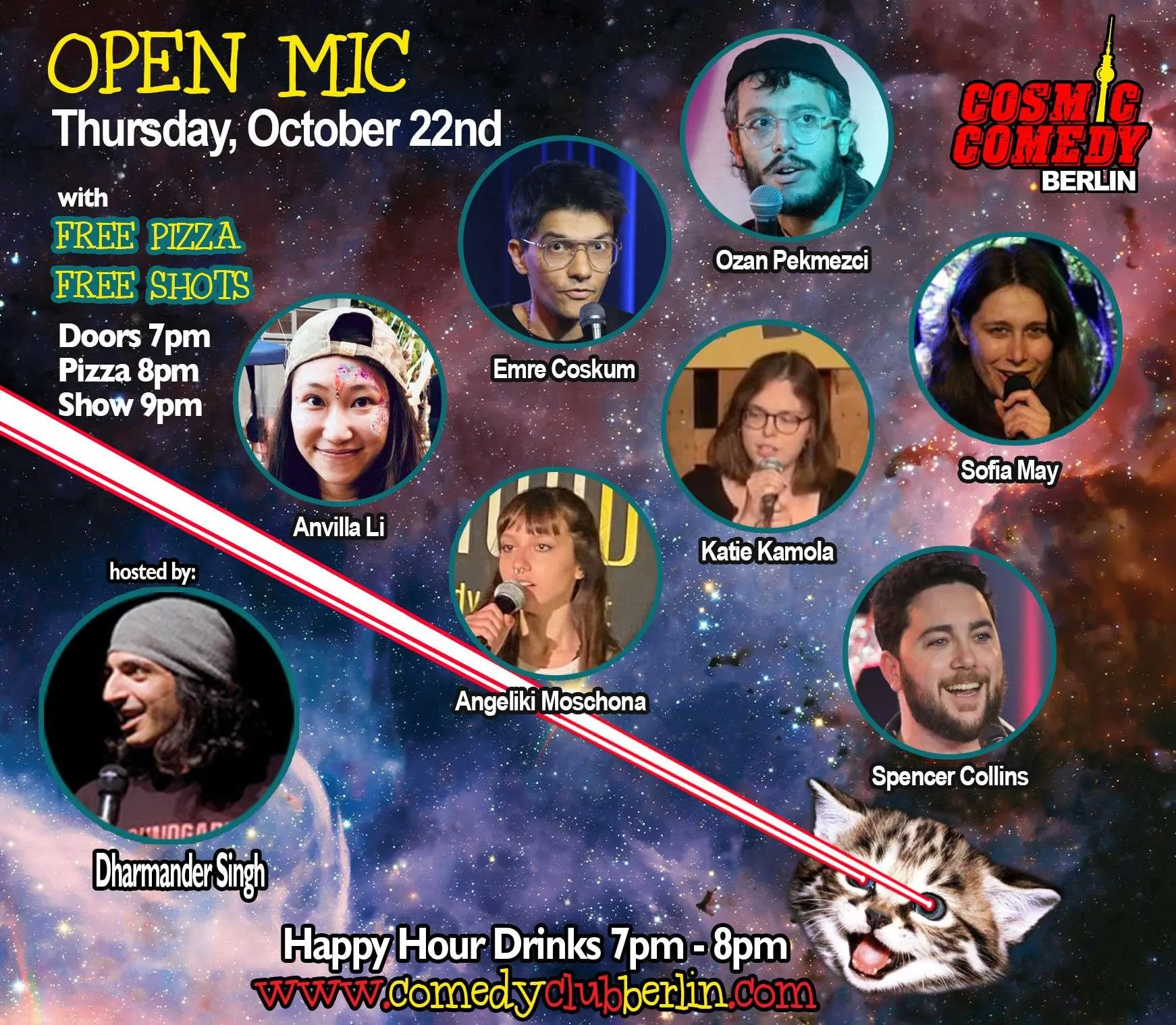 Image showing faces of comedians, and information about the comedy show