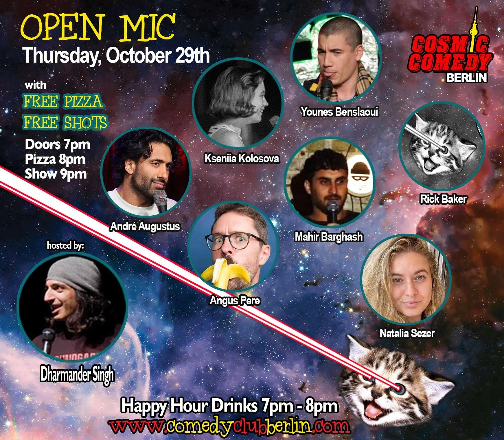 Image showing faces of comedians, and information about the comedy show