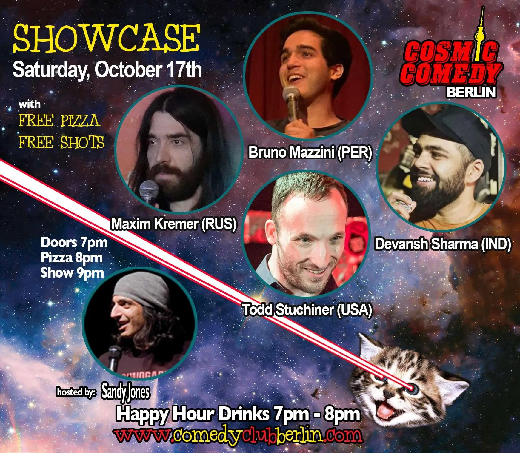 Image showing faces of comedians, and information about the comedy show